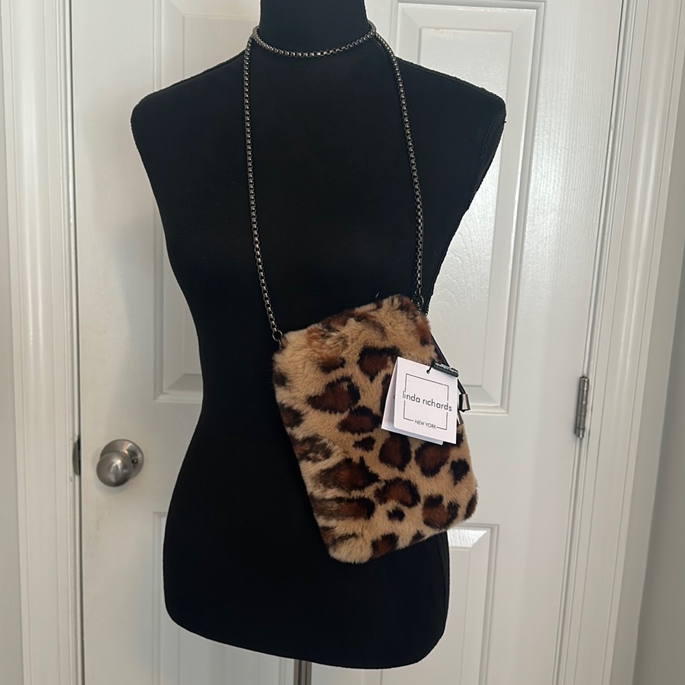 Genuine Rabbit Leopard Print bag! Fur Crossbody! NEW WITH TAGS
